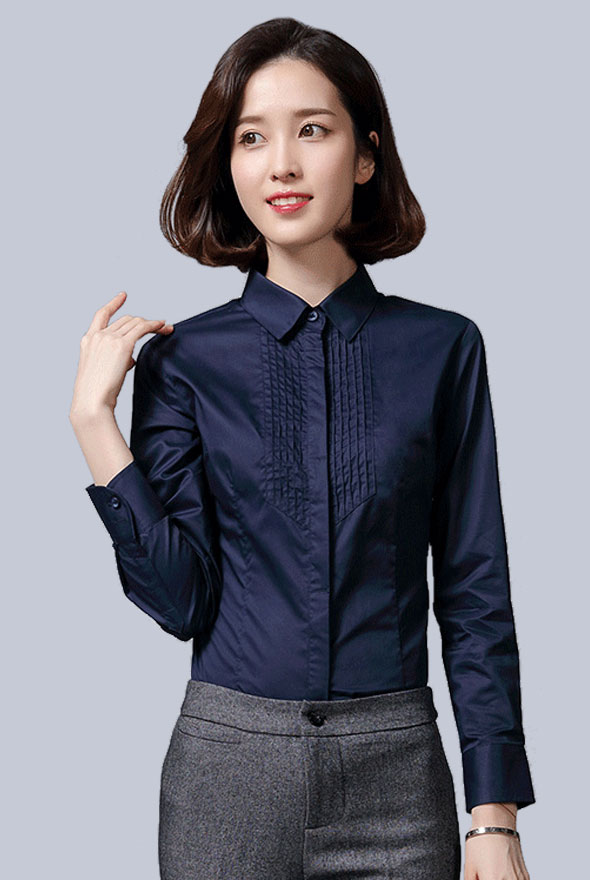 女士藏藍色長袖襯衫定制